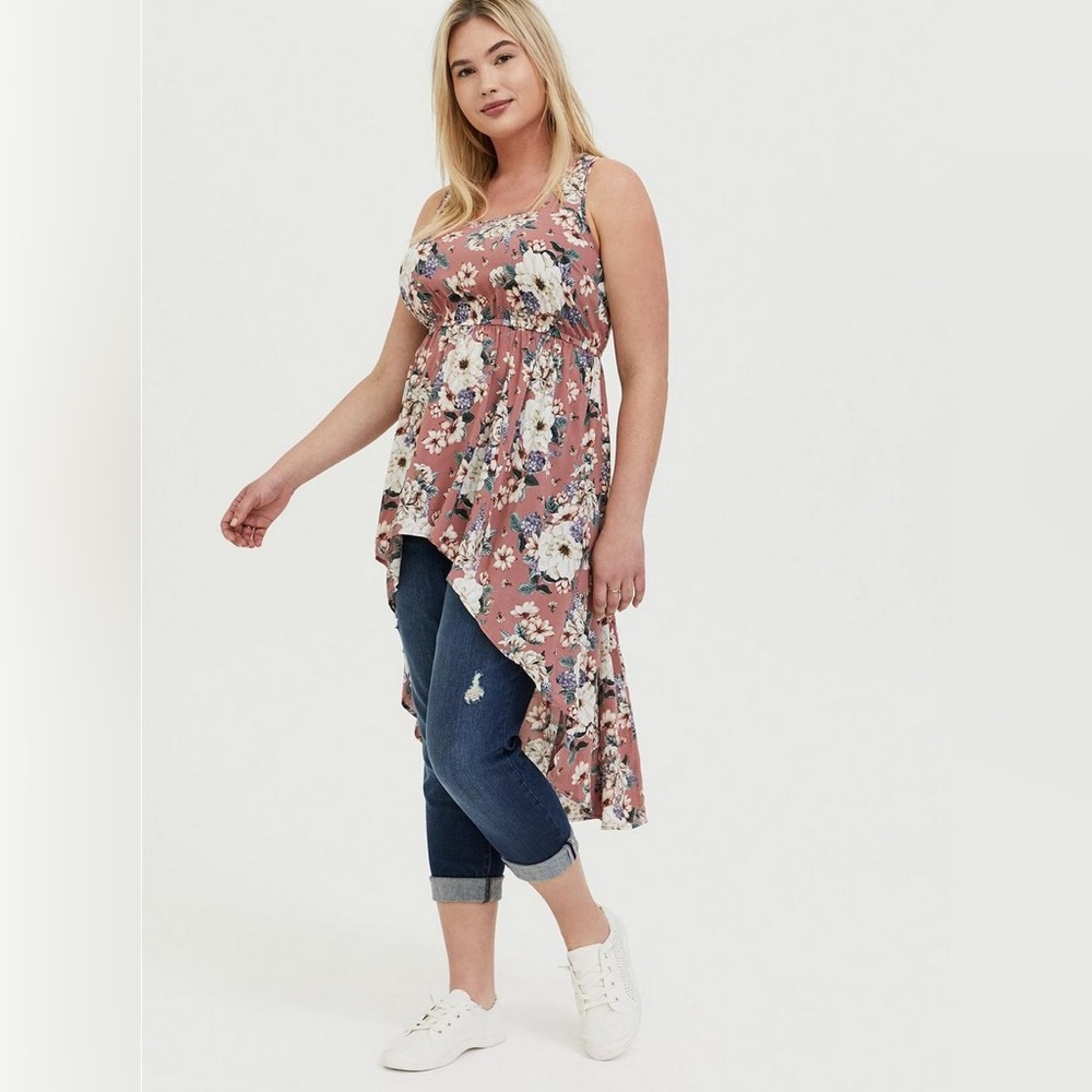 Torrid Hi Low Tank Rose Pink Floral Babydoll Top